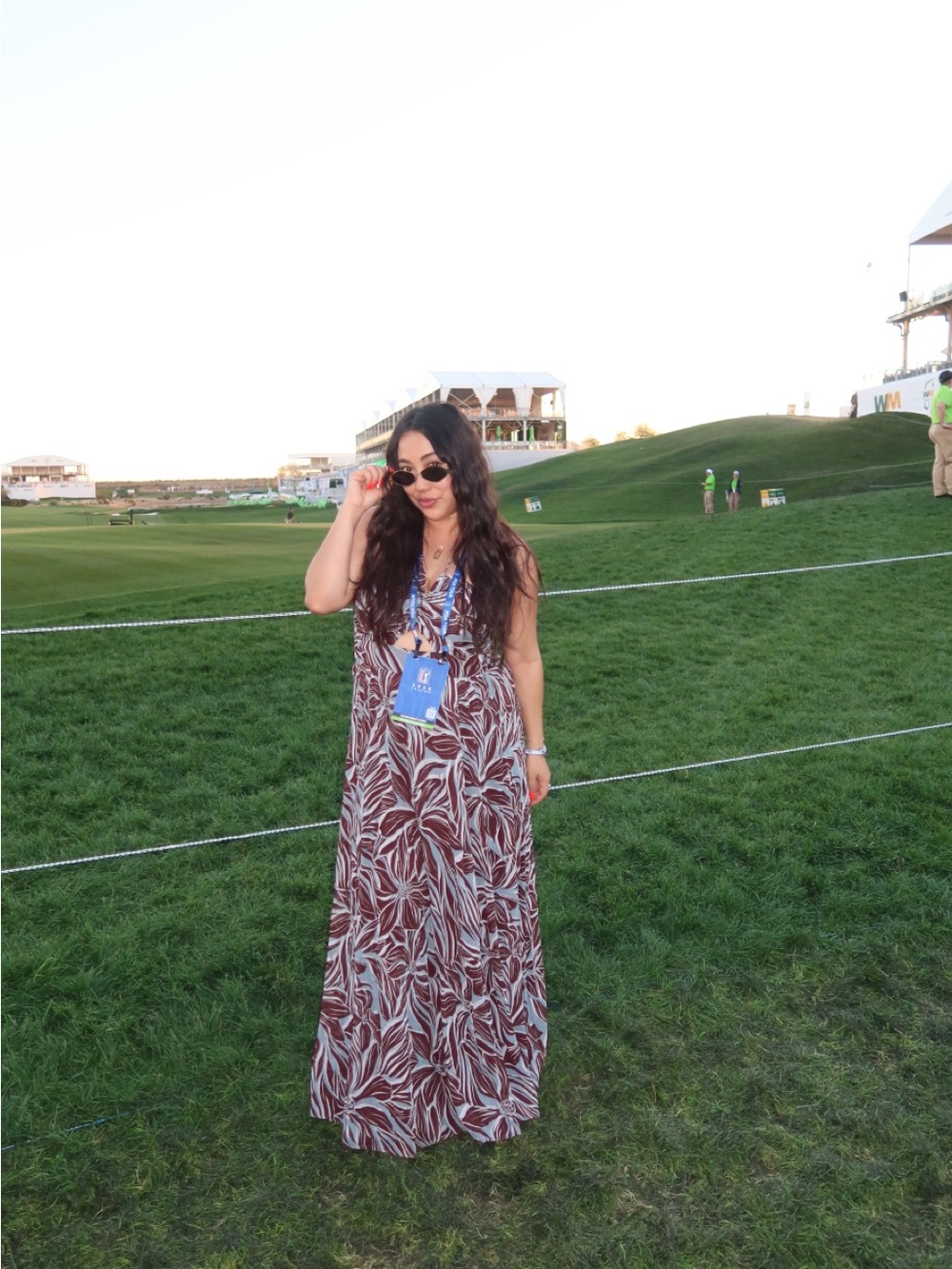 Women's Brown Leaf-Print Maxi Dress - Casual V-Neck